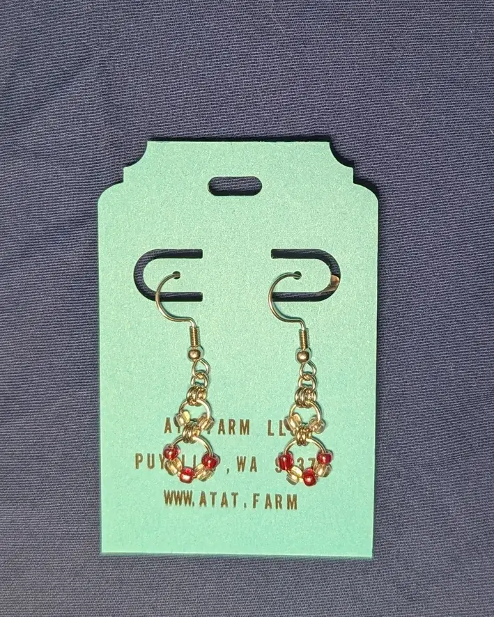 Crimson Chainmail & Bead Earrings