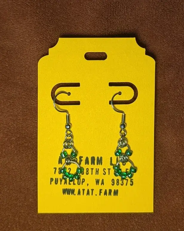 Green Chainmail & Bead Earrings