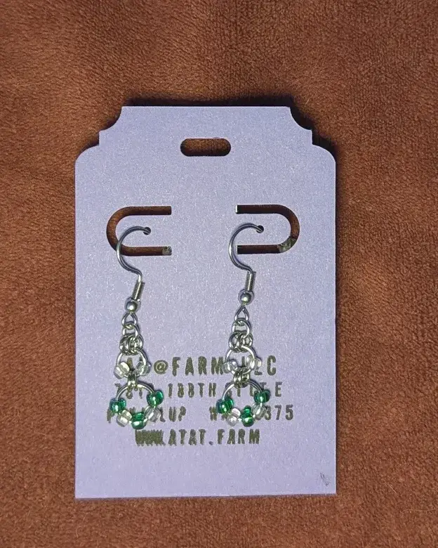 Green & White Chainmail Earrings